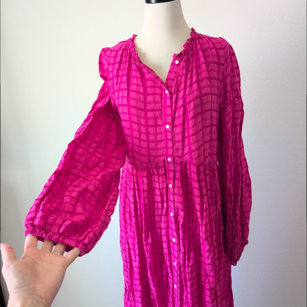Free People Maxi Dress Womens Small Edie Hot Pink Shirtdress Ruffle Boho Whimsy - Picture 7 of 12